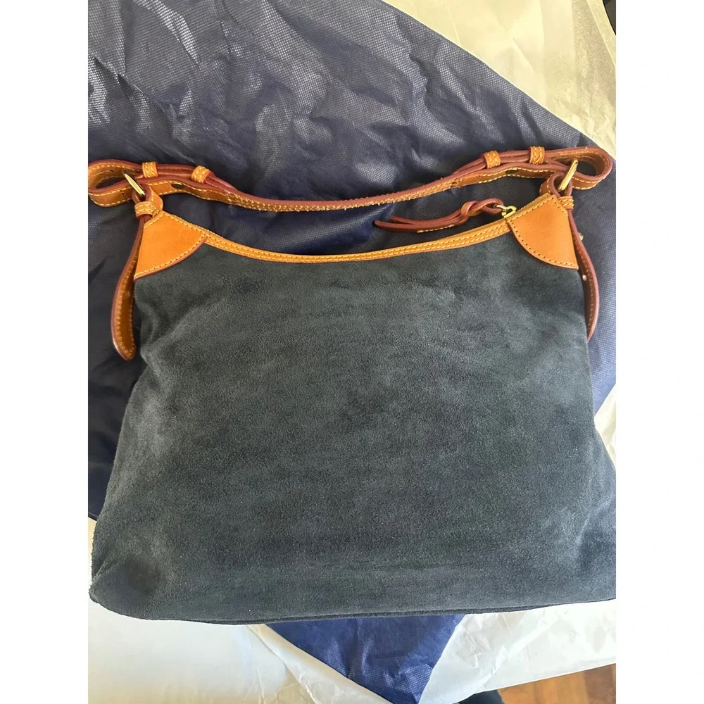 Dooney & Bourke Navy Suede Leather Trim Hobo Shoulder Bag NEW w/ Dust Bag - Picture 8 of 14